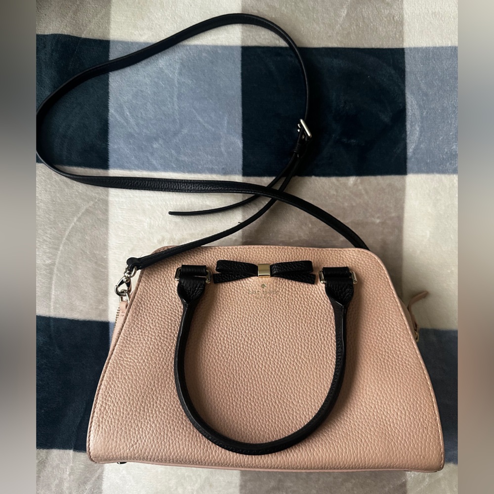 Kate Spade Baby Pink and Black Crossbody Bag with Pebbled Leather